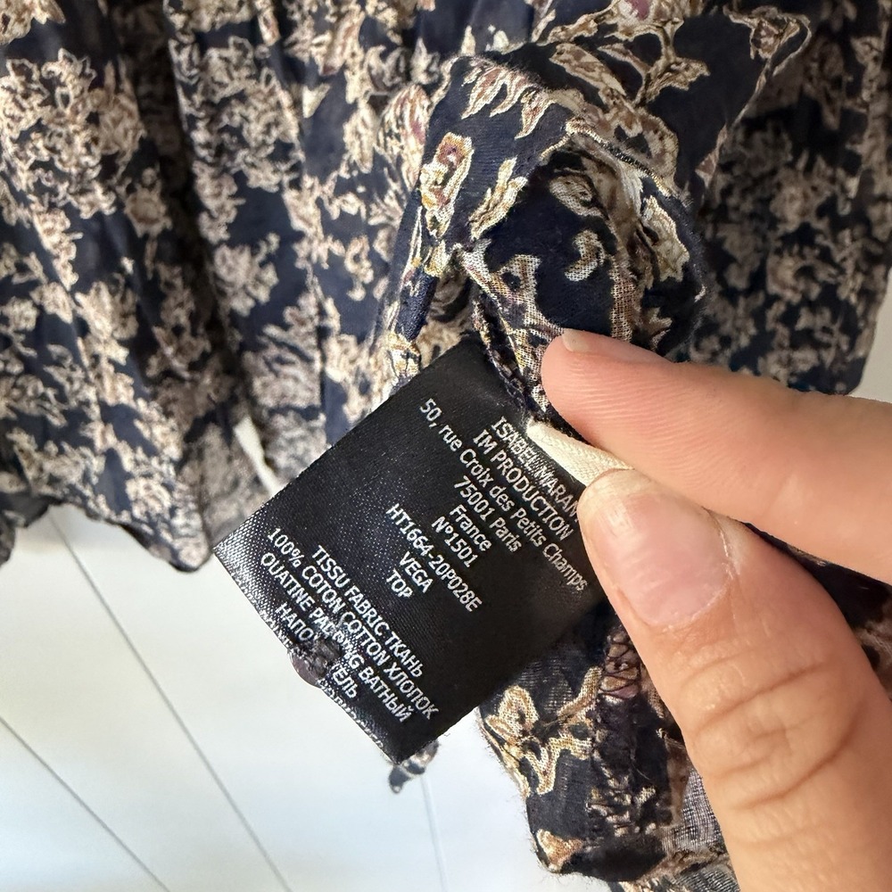 Isabel Marant Étoile Vega Top Size 36 Navy Floral High Neck Cotton Blouse - Picture 7 of 13
